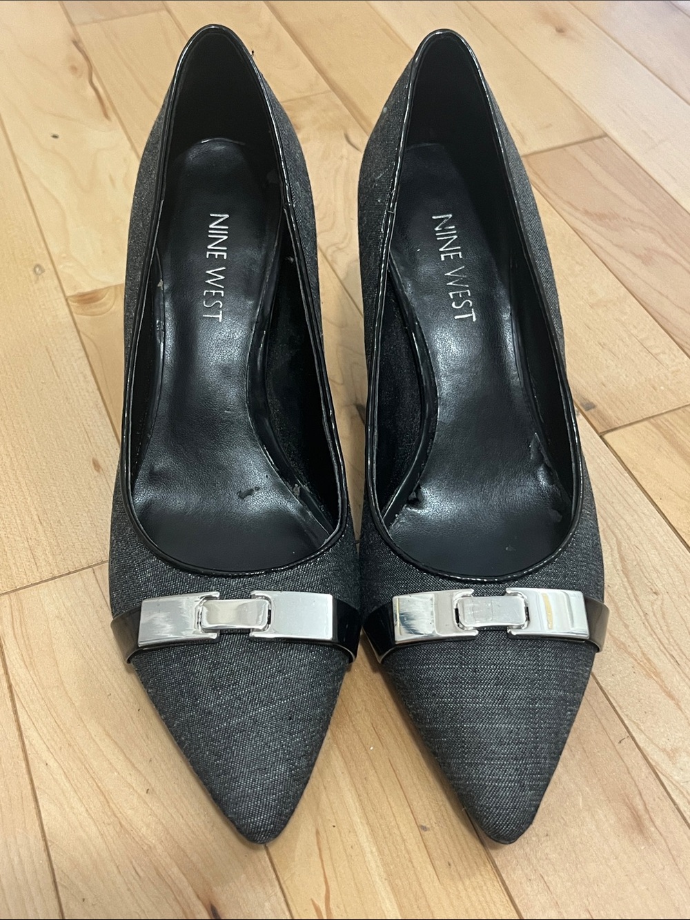 Nine West Black Pointed Toe Heels with Silver Accent Buckle
